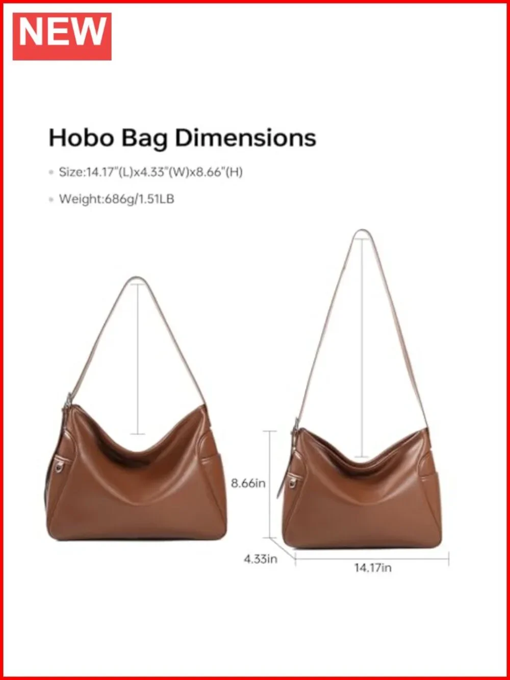 Faux Leather Hobo Tote - Minimalist Shoulder Bag for Work or Daily Use